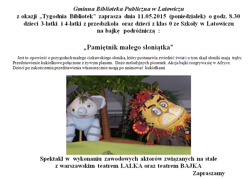 Pamiętnik małego słoniątka - bajka kukiełkowa